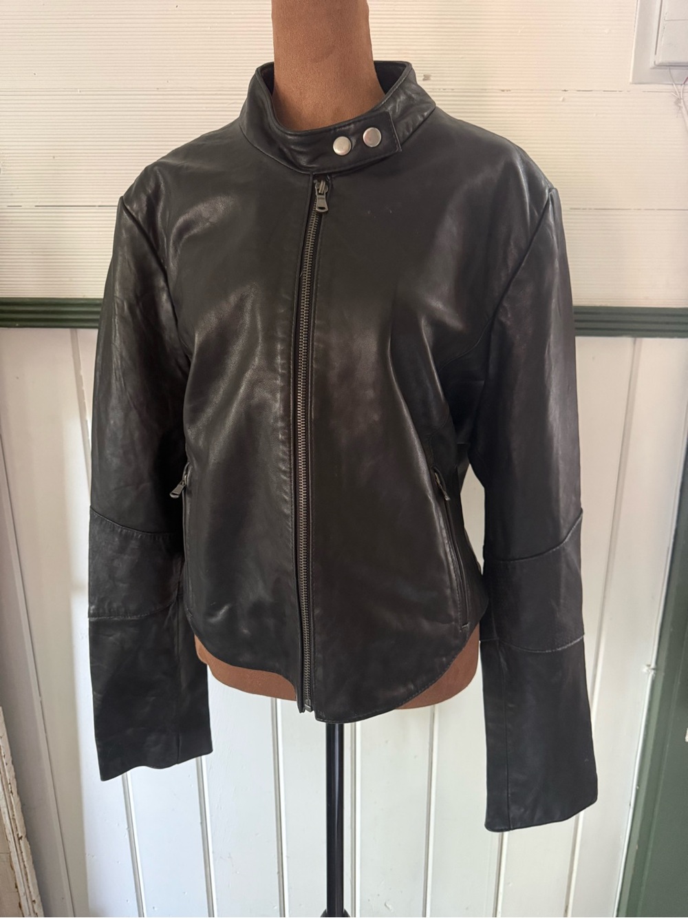 Vintage Knoles & Carter leather moto jacket- black- soft leather-